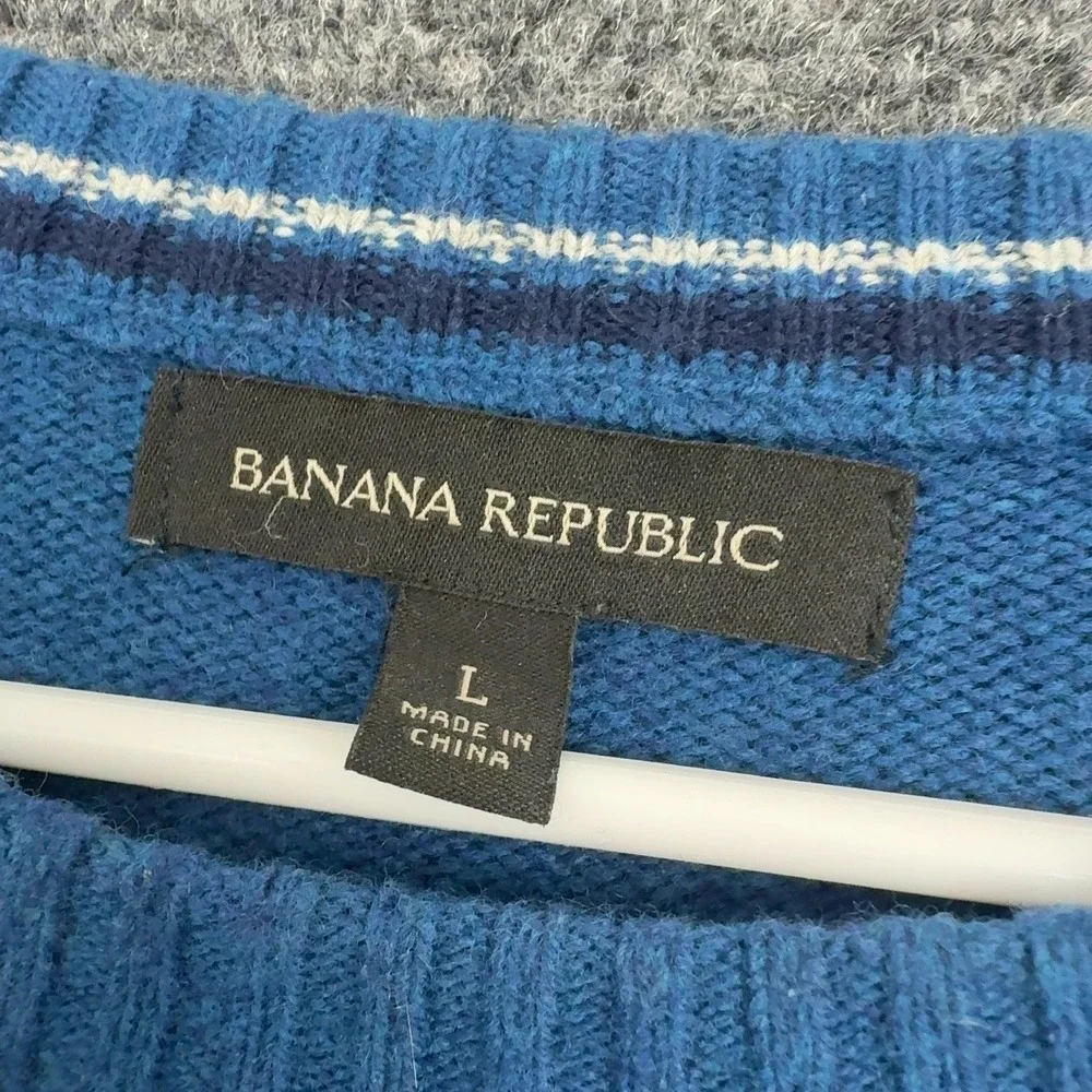 Banana Republic Sweater Mens L Blue Merino Wool Crew Neck Classic Casual